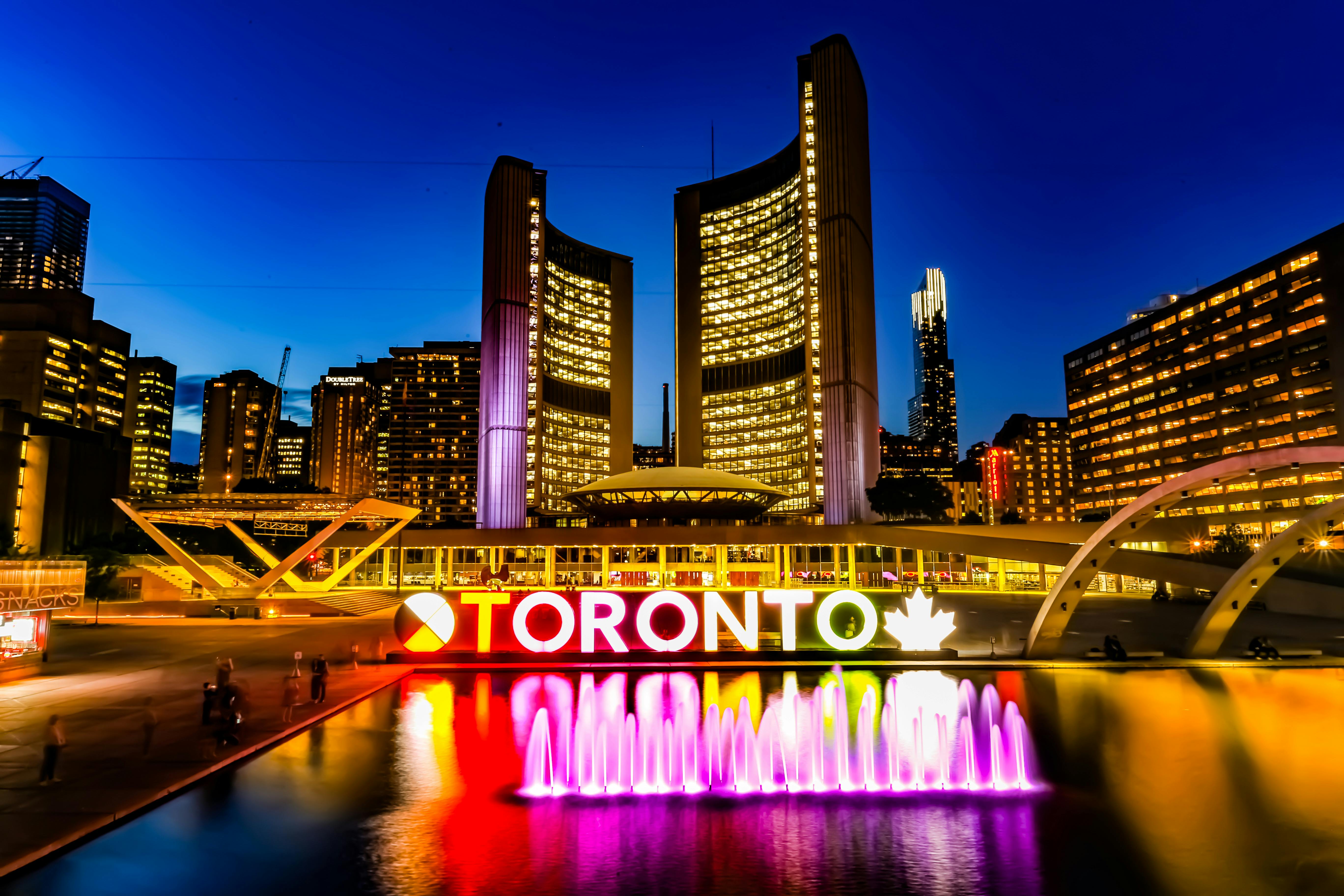 Toronto skyline illuminated at night