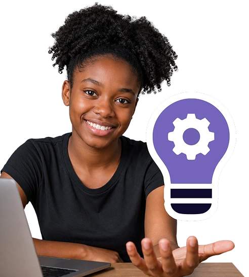 Young woman presenting a STEM lightbulb symbol