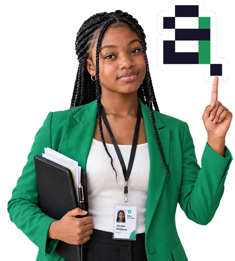 Young professional wearing a headset and holding a laptop