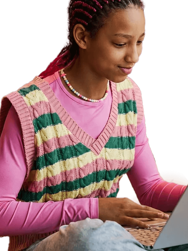 Student reviewing data on a laptop
